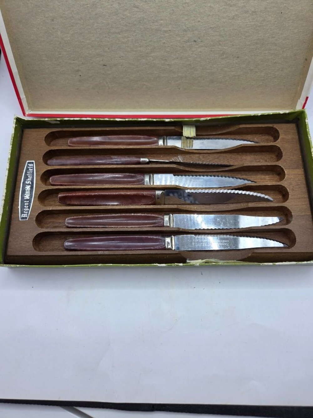 Vtg Regent Sheffield Stainless Steel Steak Knives Set Of 6 Box Made In England - Picture 2 of 12